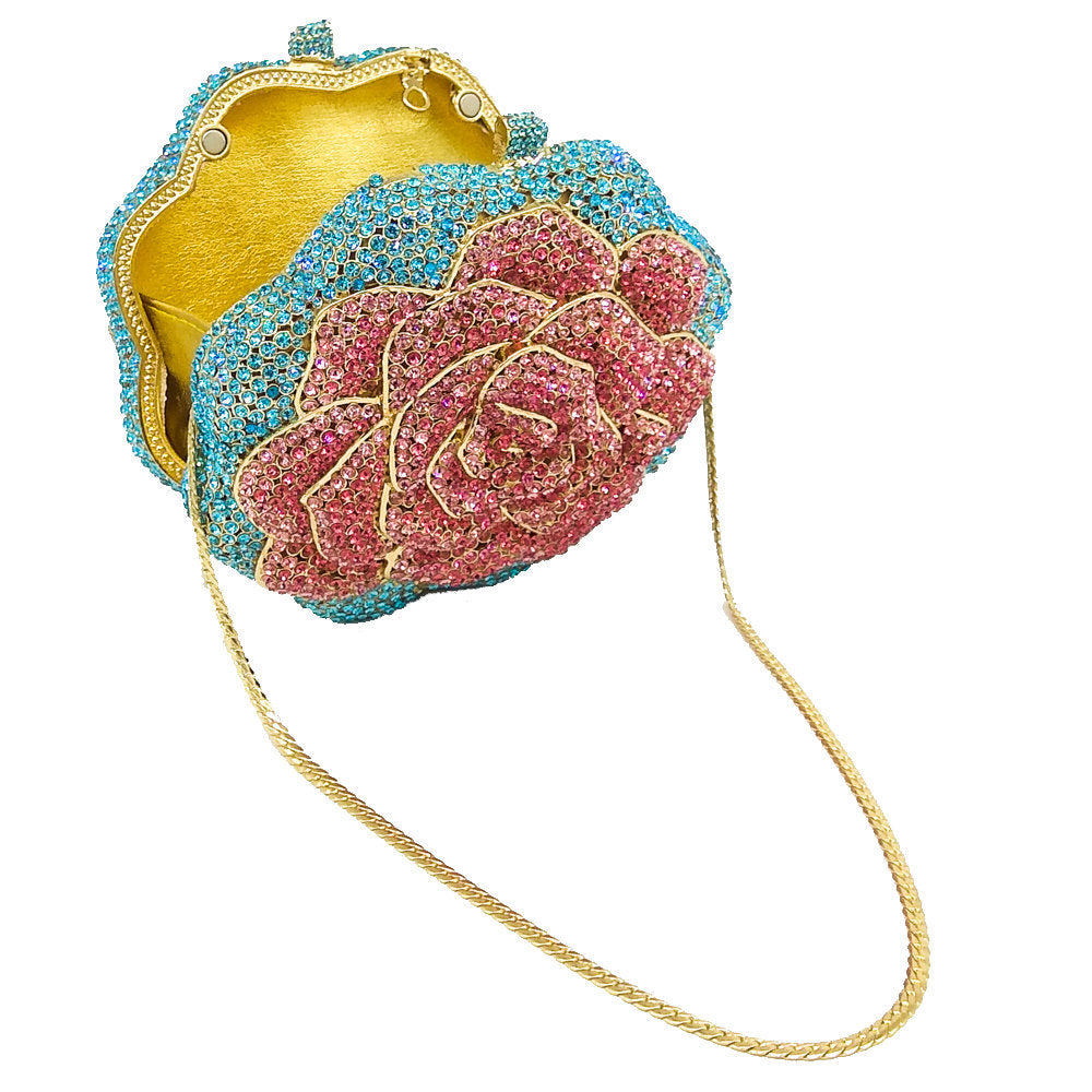 Ladies Evening Bag With Crystals-encrusted Floral Design