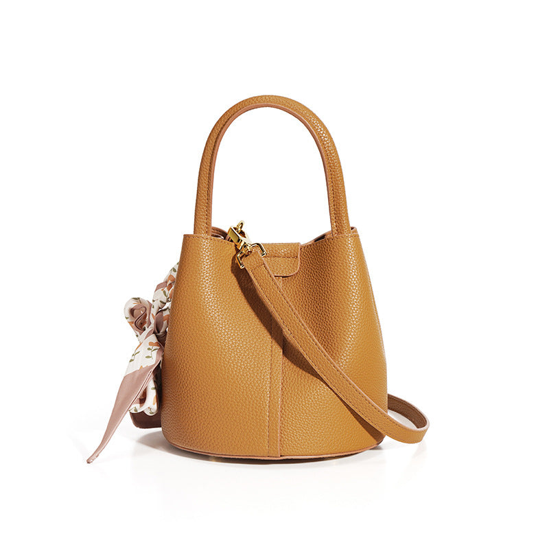 Calf Leather  Texture Bucket Bag
