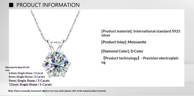Moissanite 925 Sterling Silver Pendant Luxury