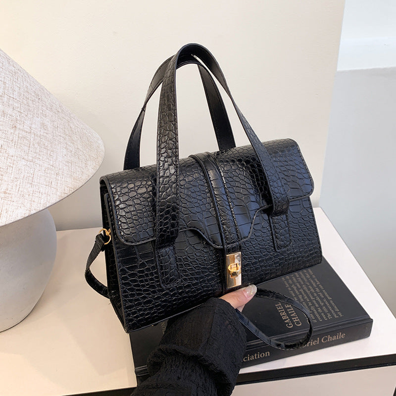 Solid-color Crocodile-pattern Tote Bag