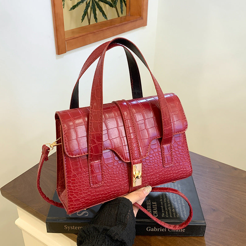 Solid-color Crocodile-pattern Tote Bag