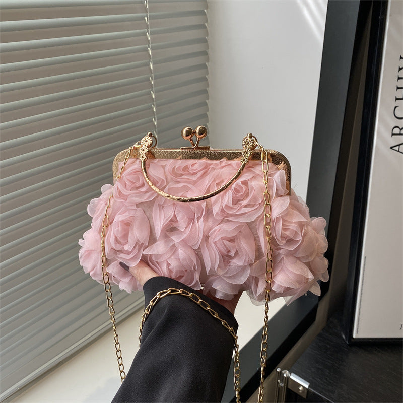 Versatile Rose-patterned Bag With A Chain Detail
