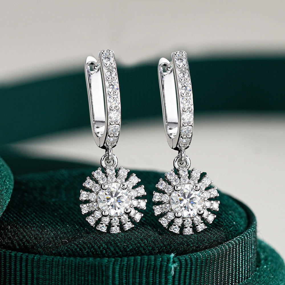 Electroplating Moissanite Floral Sunflower Earrings