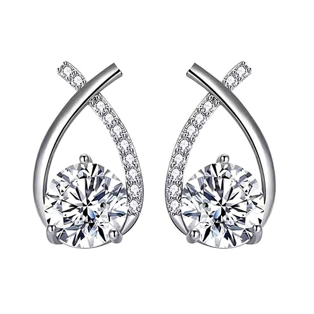 Moissanite 925 Sterling Silver Fishtail Cross Stud Earrings