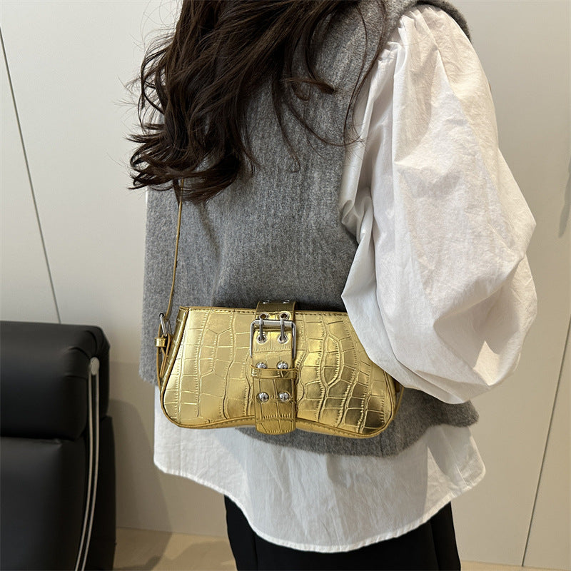 Heavy-Leather metal-texture Shoulder Bag
