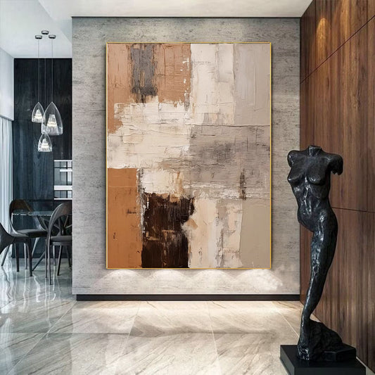 Large Abstract Handmade Painting Brown Textured Wall Art t Wabi-sabi Modern Home Living Room Decor