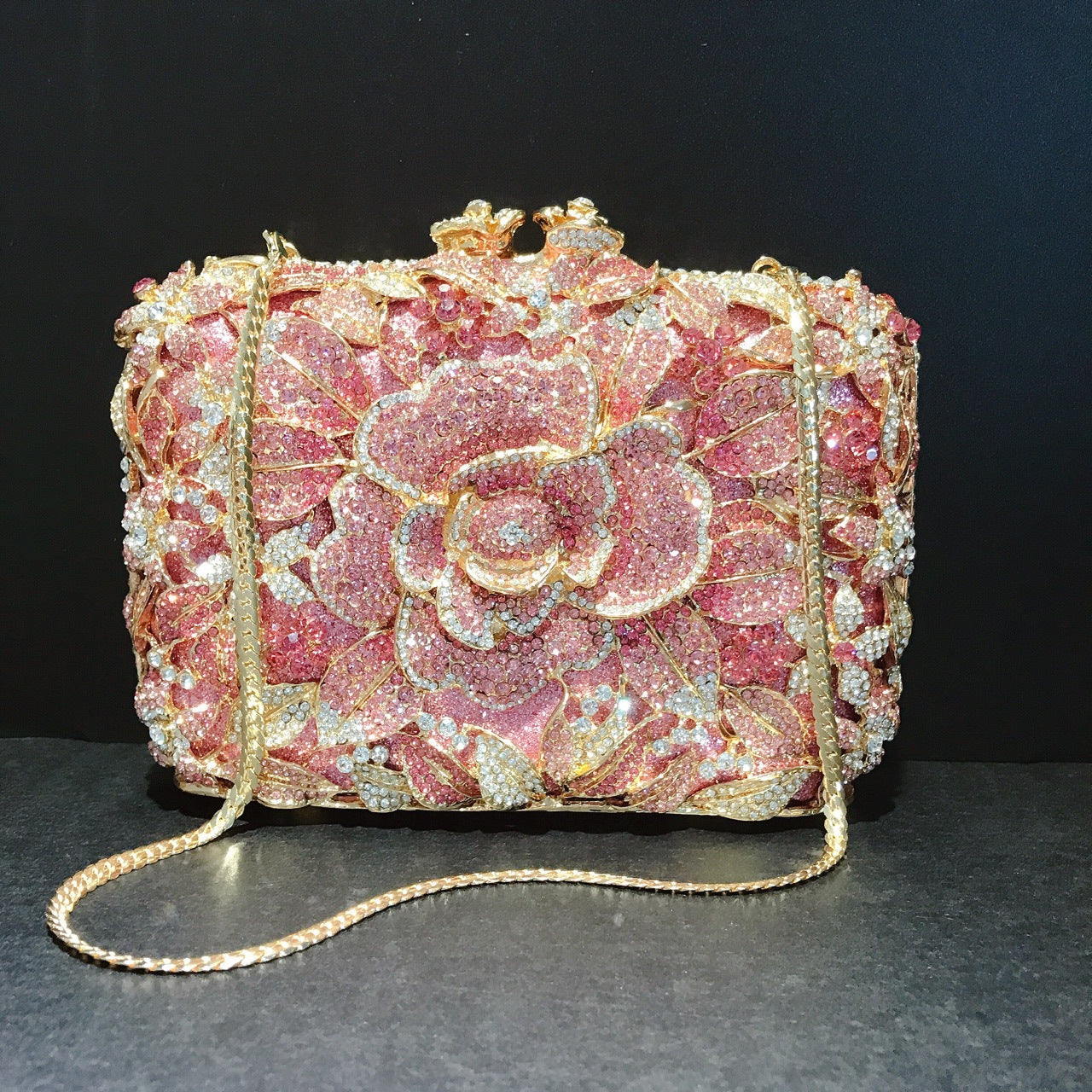 Metal Rose Crystal Clutch