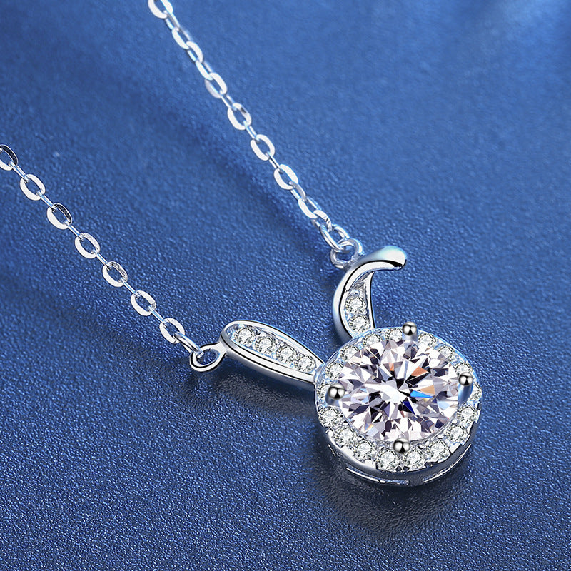 S925 Silver Moissanite Necklace Cute Rabbit