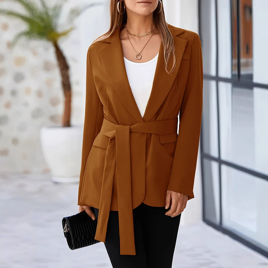 Casual Solid-color Lapel Jacket For Women