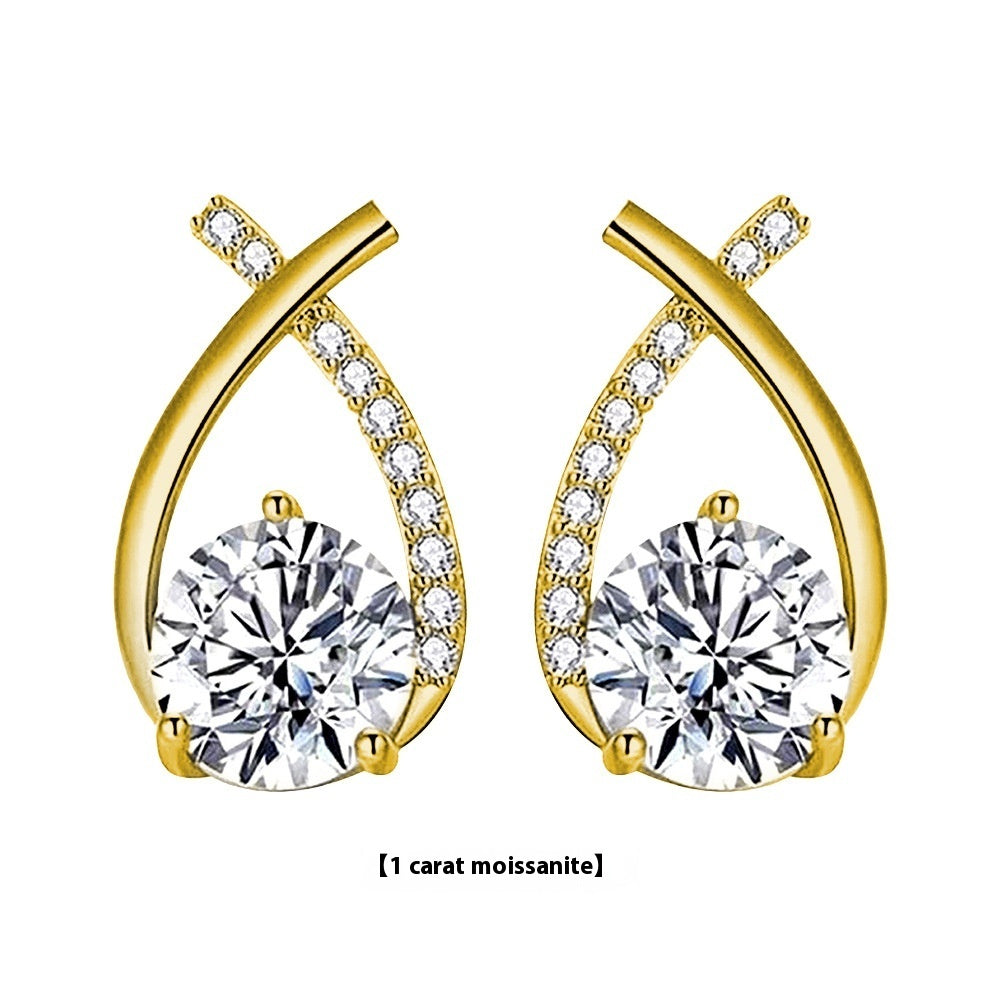 Moissanite 925 Sterling Silver Fishtail Cross Stud Earrings