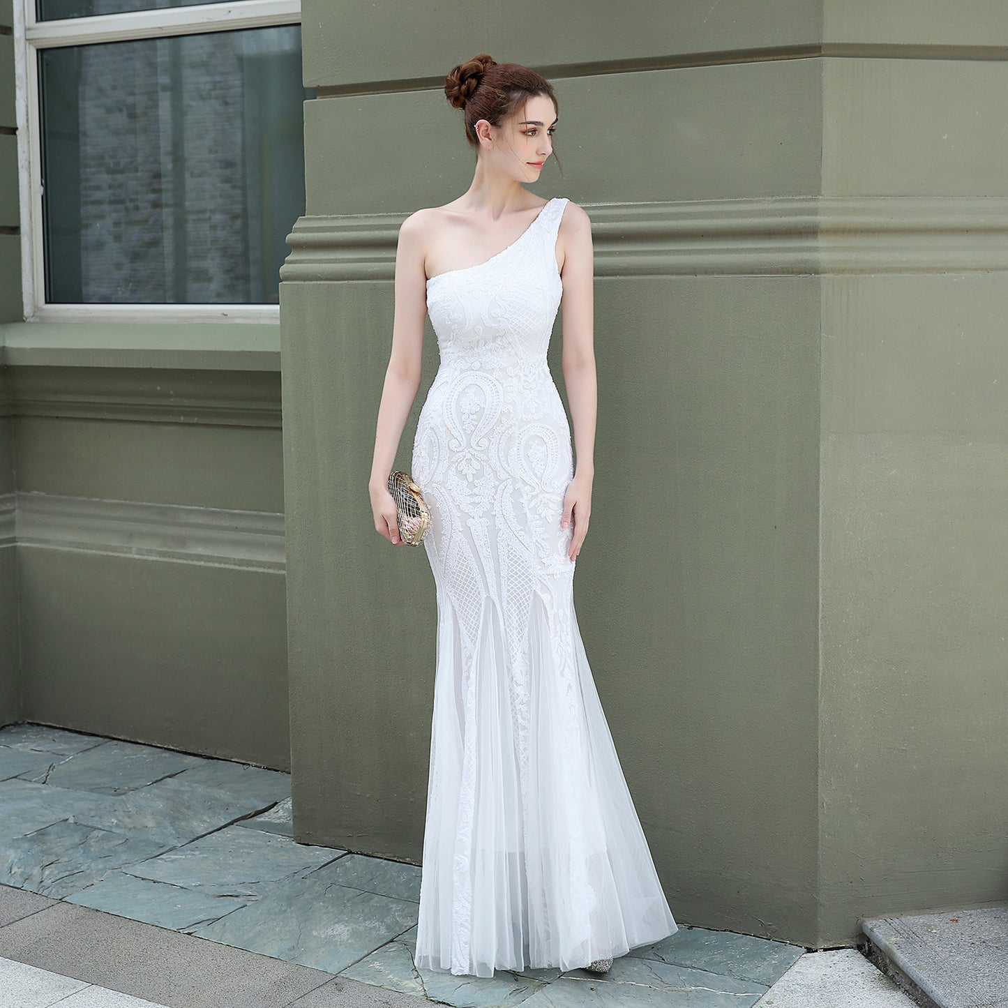 Asymmetric one shoulder Long Dress