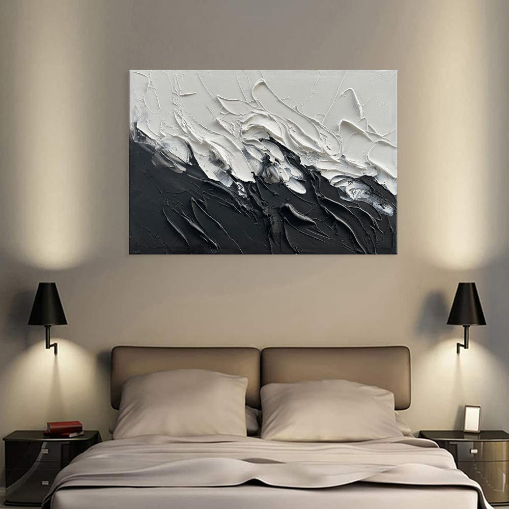 Simple Design Handmade Black And White Knife Thick Oil Painting On Canvas Abstract Wall Art Decor For Living Room Decor