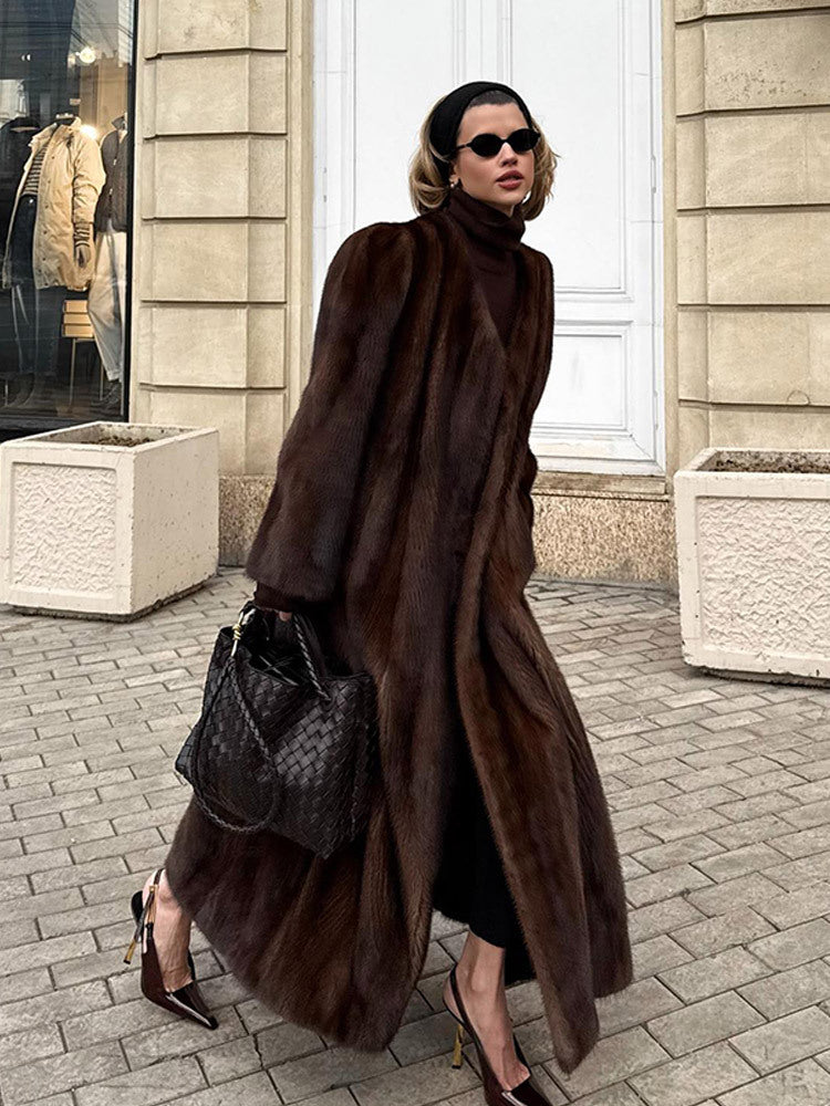 Elegant Sophisticated Long Faux Fur Coat