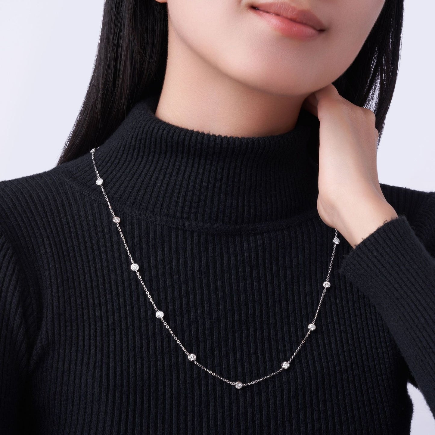 Silver Moissanite Minimalist Design Light-luxury Tassel Clavicle Necklace