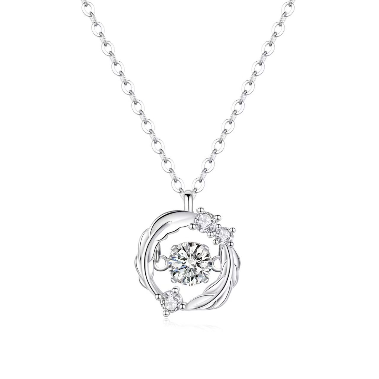 S925 Sterling Silver Moissanite Feather Necklace