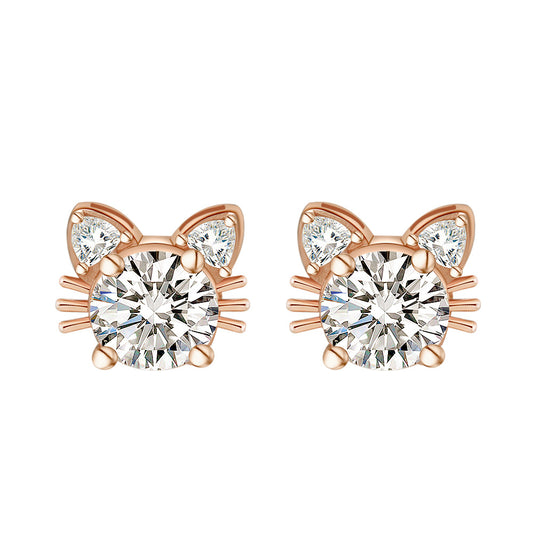 Sterling Silver Moissanite Cat Stud Earrings