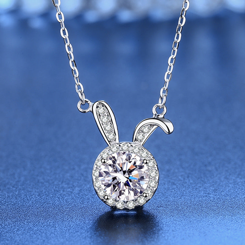 S925 Silver Moissanite Necklace Cute Rabbit