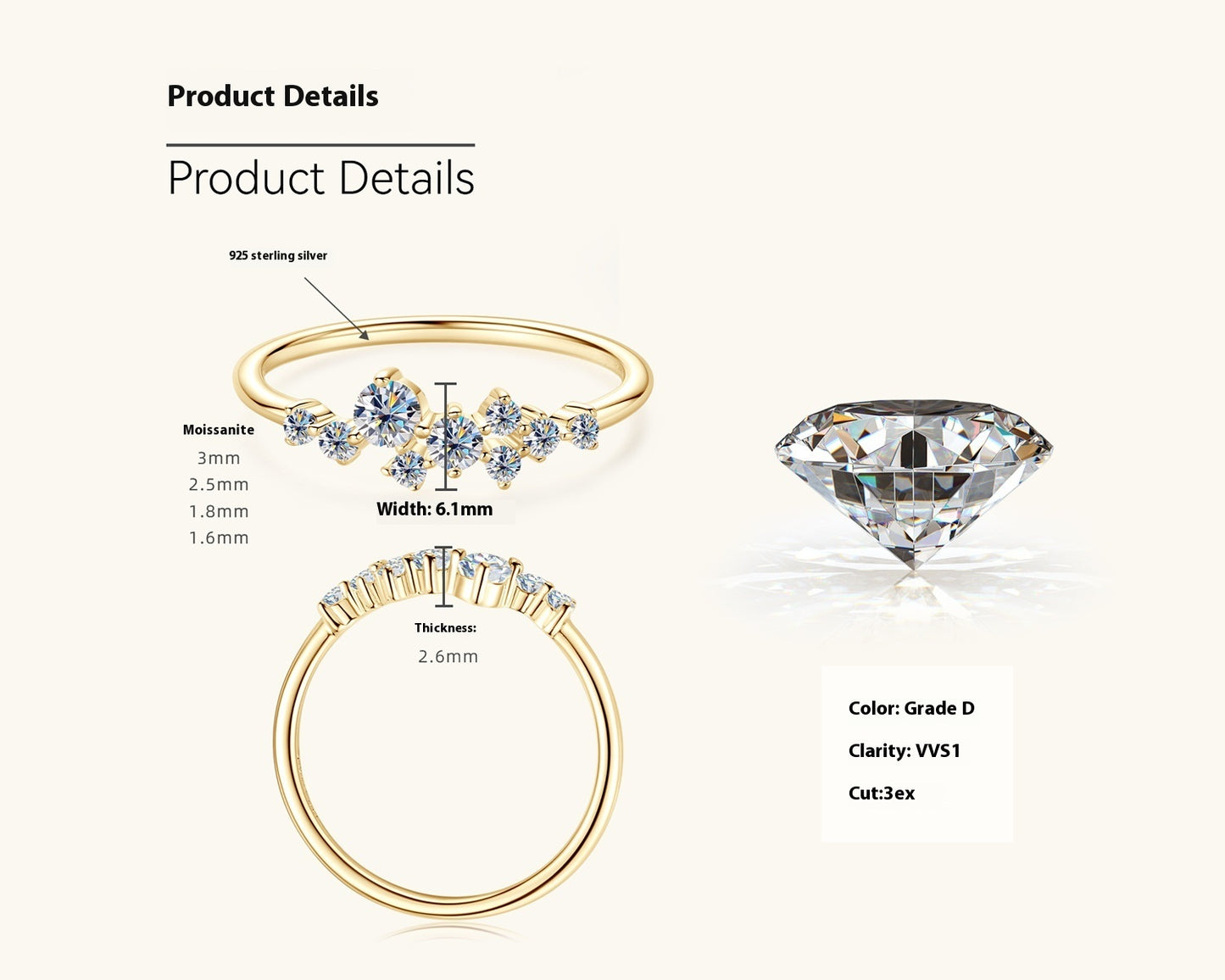 Moissanite Ring Women's Starry Sterling Silver