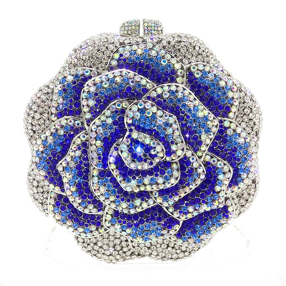 Ladies Evening Bag With Crystals-encrusted Floral Design