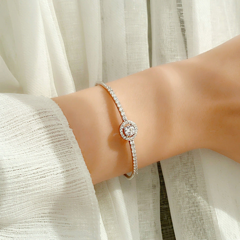 925 Sterling Silver Round Bracelet Korean design moissanite Jewelry