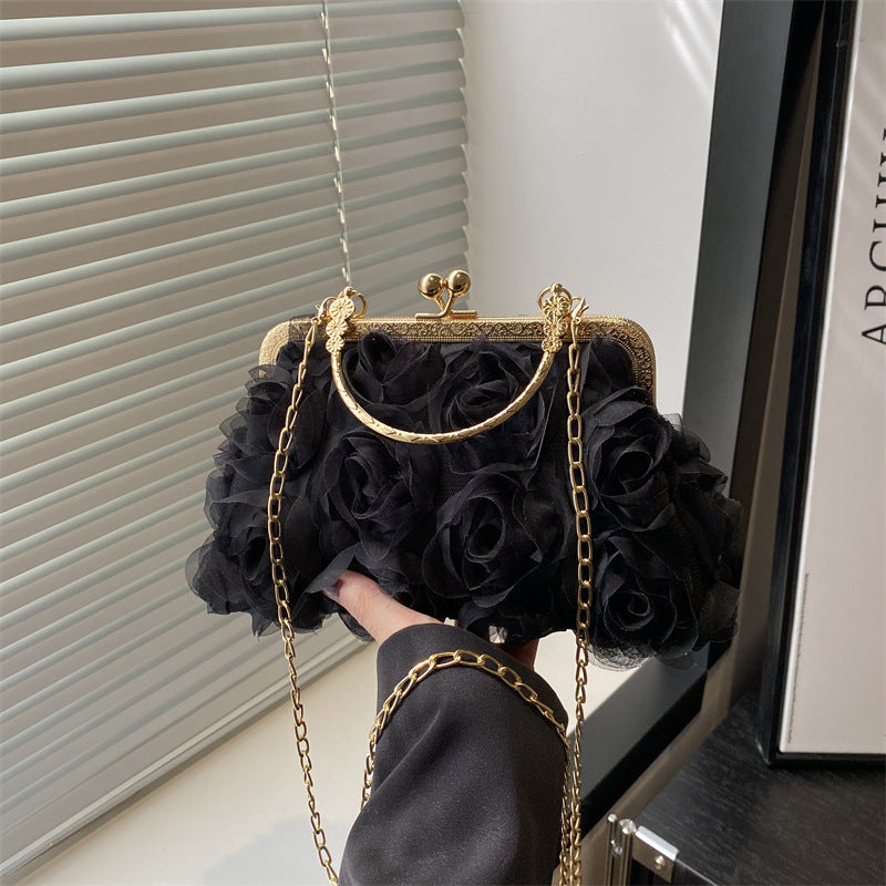 Versatile Rose-patterned Bag With A Chain Detail