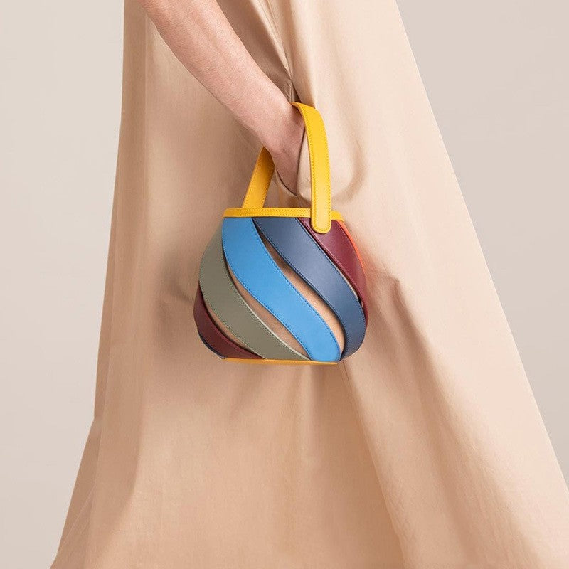 Cylindrical Contrast Color Portable Messenger Quilted Bucket Bag