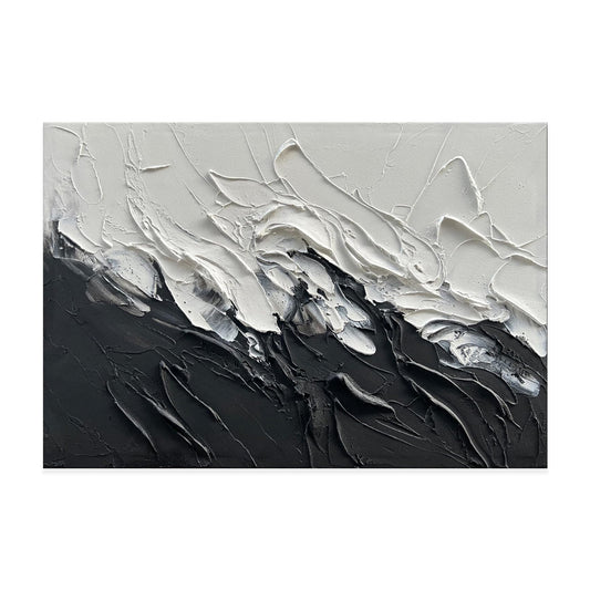 Simple Design Handmade Black And White Knife Thick Oil Painting On Canvas Abstract Wall Art Decor For Living Room Decor