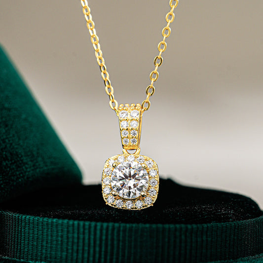 Sterling Silver Pendant Moissanite Necklace For Women Plated With 14K Gold