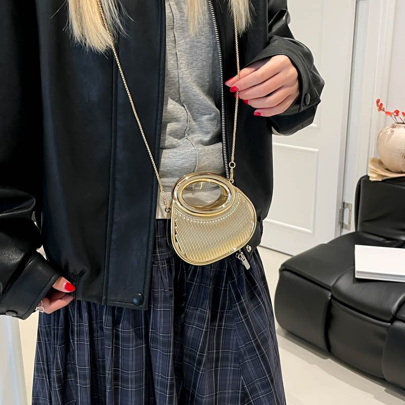 Embossed Crescent-chain Shoulder-crossbody Bag