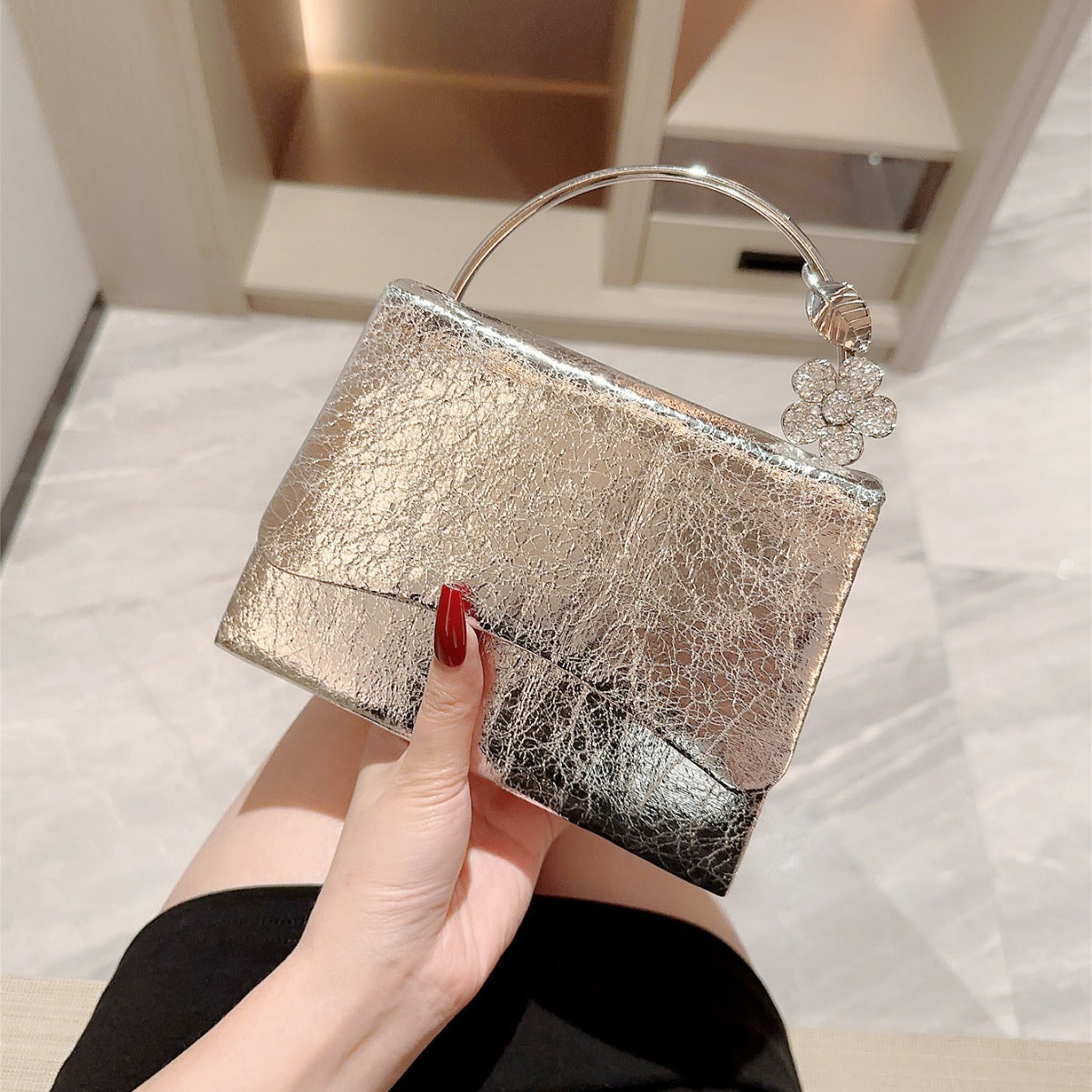 Creative And Versatile Shiny Leather Flap Evening Bag