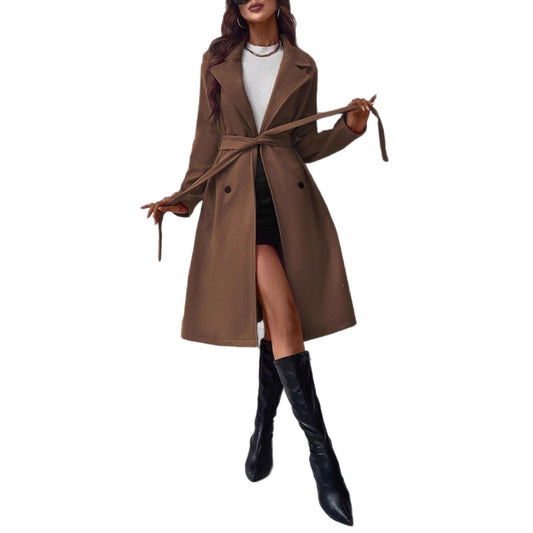 Elegant Long-sleeve Lapel Coat With A Belt