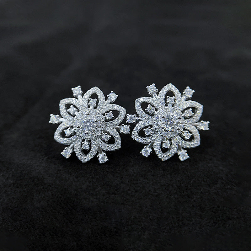 Classic Hexagonal Snowflake Sterling Silver Moissanite Earrings