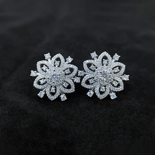 Classic Hexagonal Snowflake Sterling Silver Moissanite Earrings