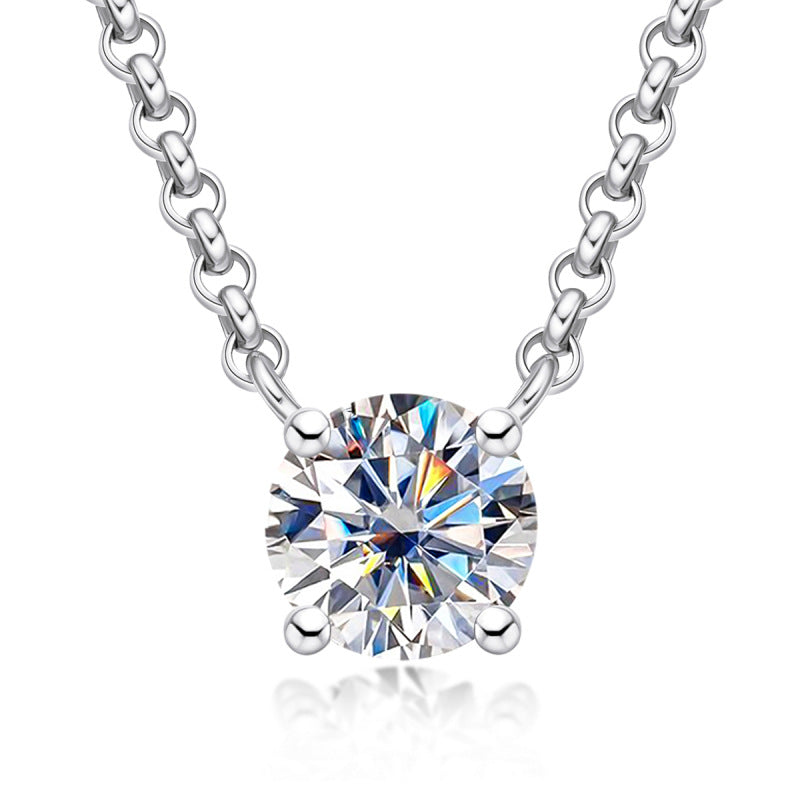 Moissanite Four-claw Round Necklace