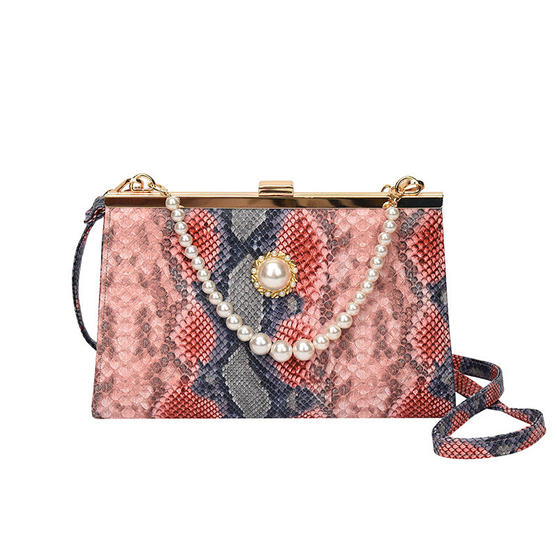 Vintage Python pattern Pearl-chain  Bag