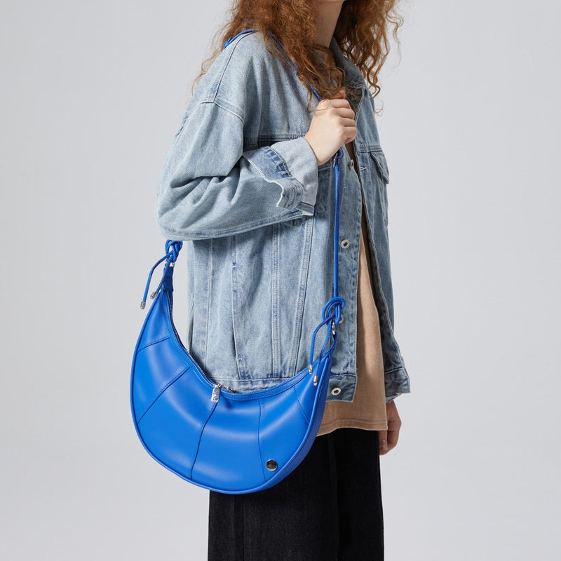 Leather Crescent-shaped Shoulder Bag