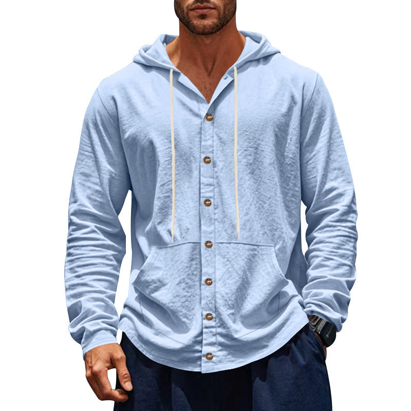 Relaxed-fit Men's Linen Casual Hoodie Long-sleeve Shirt