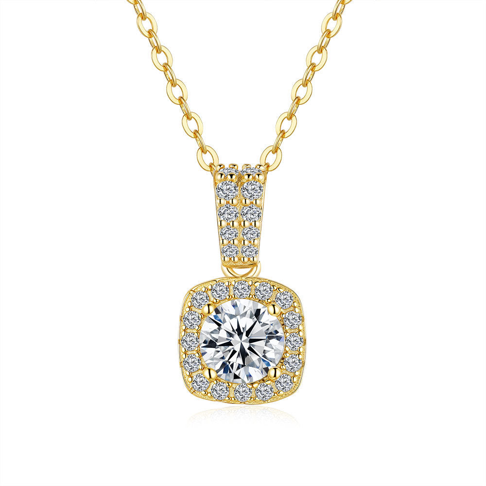 Sterling Silver Pendant Moissanite Necklace For Women Plated With 14K Gold