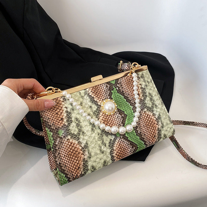 Vintage Python pattern Pearl-chain  Bag