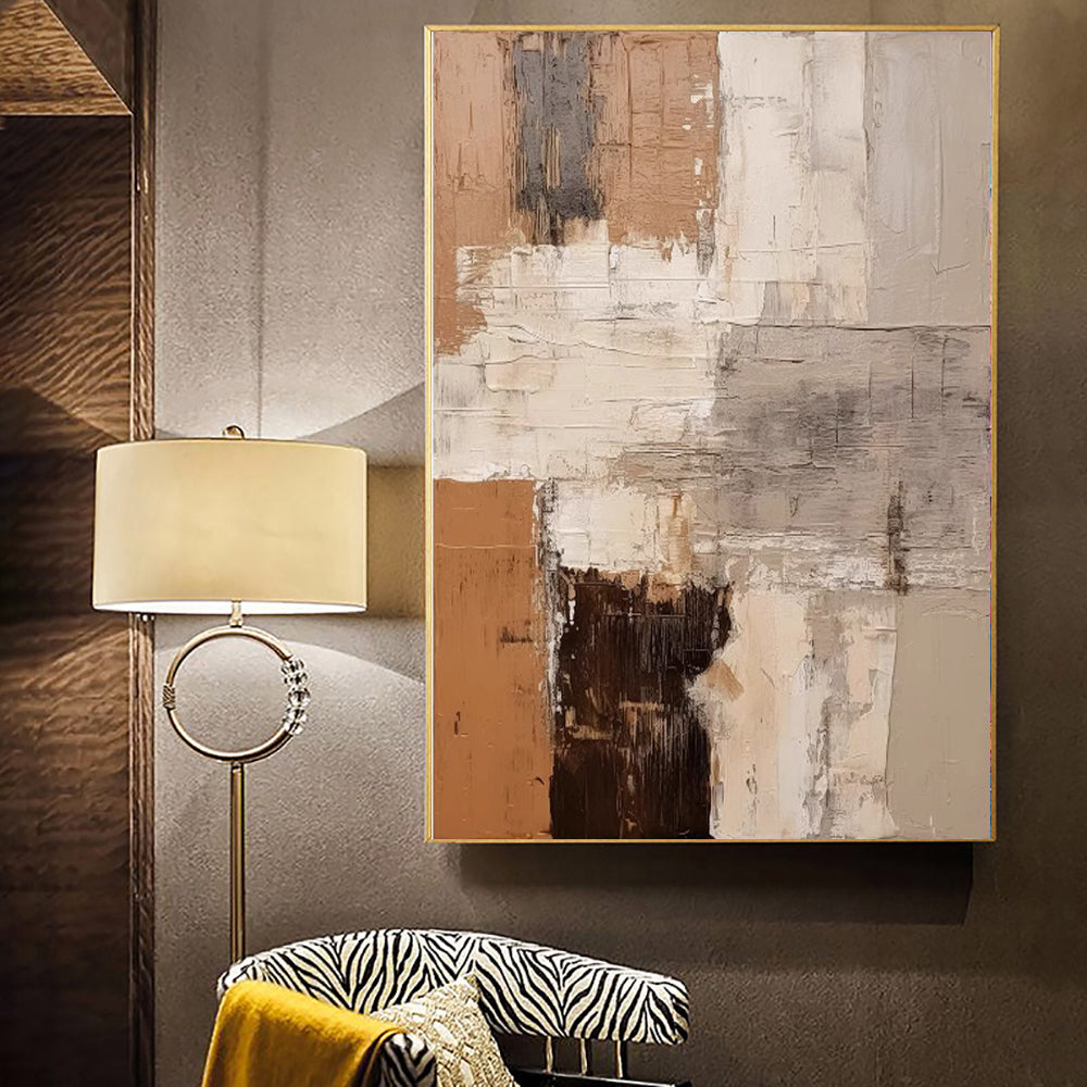 Large Abstract Handmade Painting Brown Textured Wall Art t Wabi-sabi Modern Home Living Room Decor