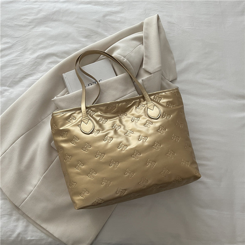 French Retro Simple Embossed Hand-carrying Big Shoulder Bag