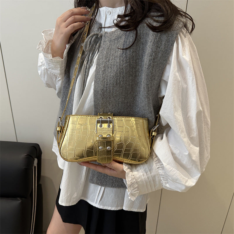 Heavy-Leather metal-texture Shoulder Bag