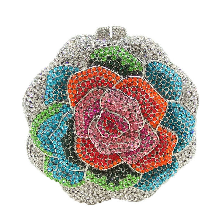 Ladies Evening Bag With Crystals-encrusted Floral Design