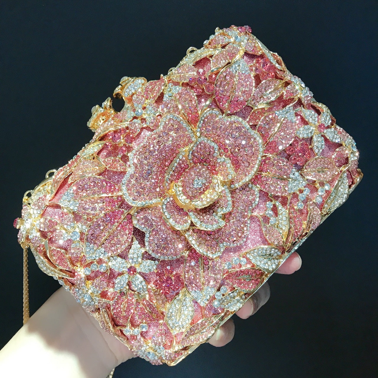 Metal Rose Crystal Clutch