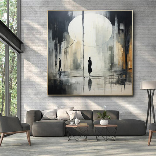 Handmade Oil Painting Canvas Wall Art Decoration Black And White Abstract   Artwork Medieval Black Neoclassicism Wall Decor Street For Home Office Decor