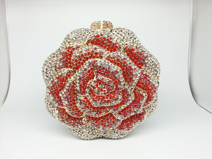 Ladies Evening Bag With Crystals-encrusted Floral Design
