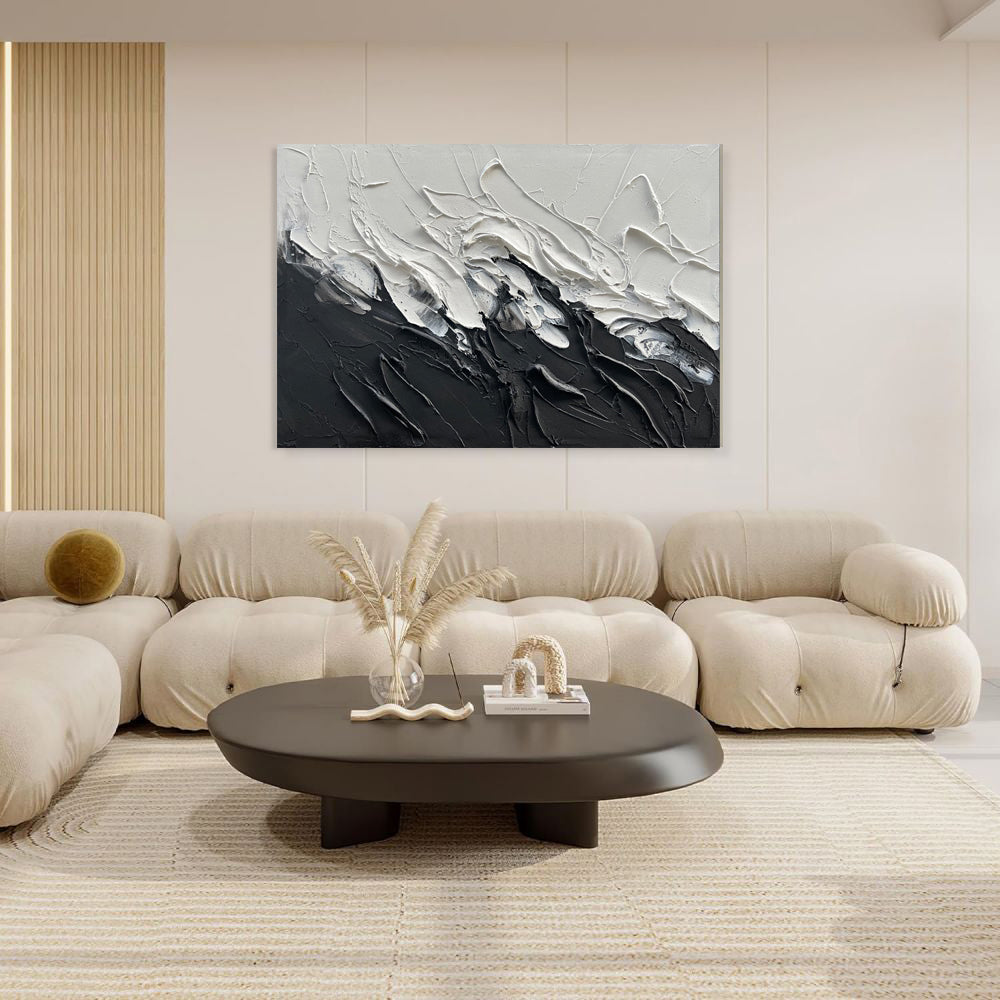 Simple Design Handmade Black And White Knife Thick Oil Painting On Canvas Abstract Wall Art Decor For Living Room Decor
