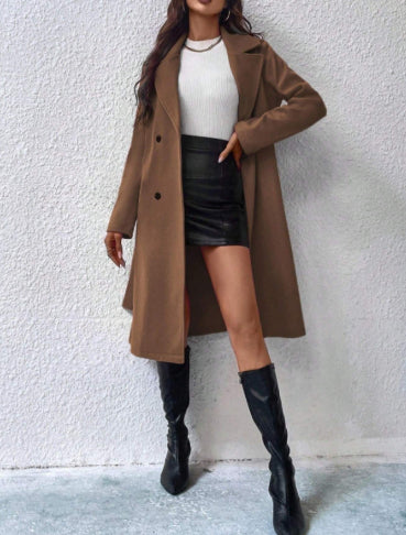 Elegant Long-sleeve Lapel Coat With A Belt