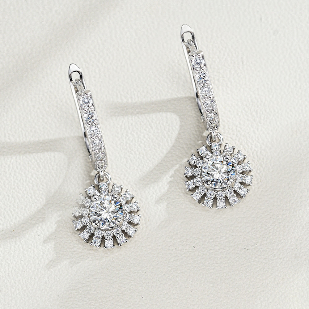 Electroplating Moissanite Floral Sunflower Earrings