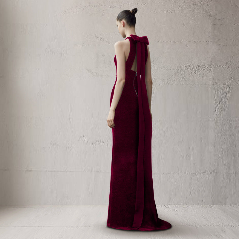 Halter neck bow tail Evening Dress